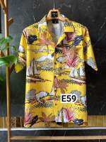 เสื้อฮาวาย รหัส E59 ลายเรือสำเภาสีเหลือง