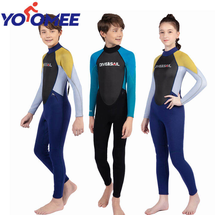 Kids 2.5mm Neoprene Wetsuit 2-Piece Set - Long Sleeve Top & Pants For Swimming, Diving, Surfing