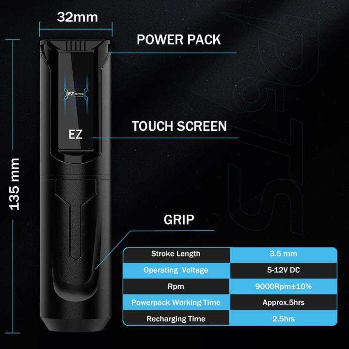 เครื่องสักไร้สาย-ez-p5-touchscreen-bluetooth-footswitch-wireless-battery-tattoo-pen-machine