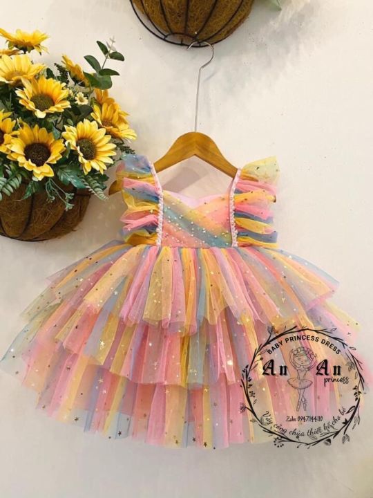 Váy công chúa thiết kế màu cầu vồng nổi bật điệu đà cho bé | Lazada.vn