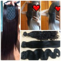 หางม้า ผมแท้ 100% ผมตรง ผมลอน แฮร์พีชผมแท้ พร้อมสายรัด Human Hair Pony Tail 50cm