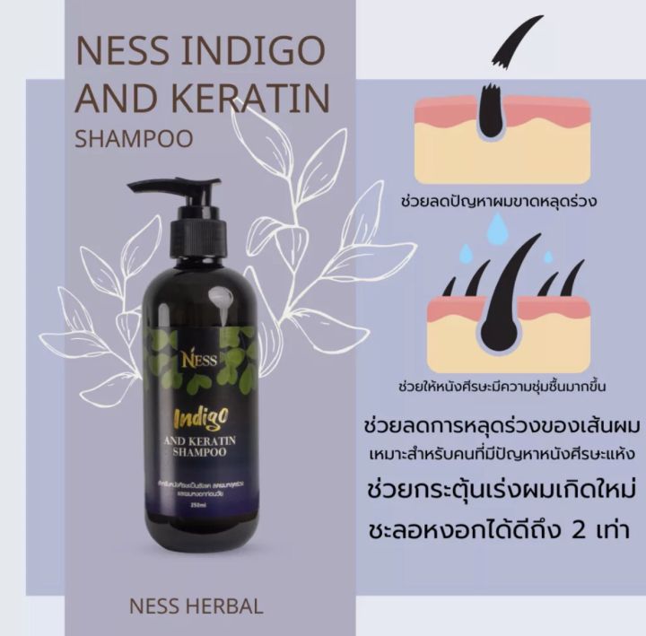 ness-แชมพูใบคราม250ml-2-ขวด-ลดหงอก-ชลอหงอก-ผมแห้ง-ลดร่วง