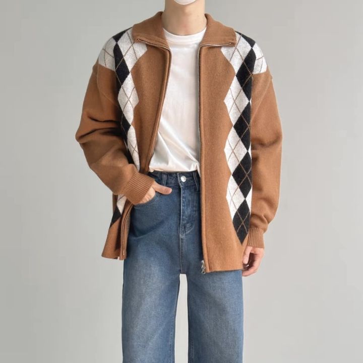 theboy-rhombus-zipper-polo-cardigan-เสื้อคาร์ดิแกนไหมพรม-เสื้อโปโล