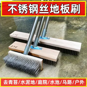 Long handle stainless steel wire brush industrial rust removal short hair  floor brush factory courtyard road moss hard bristle cleaning brush