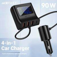 ACEFAST 4พอร์ต USB Car Charger บุหรี่ไฟแช็กซ็อกเก็ตตัวแยก PD QC3.0 90W LED Dock Fast Charging