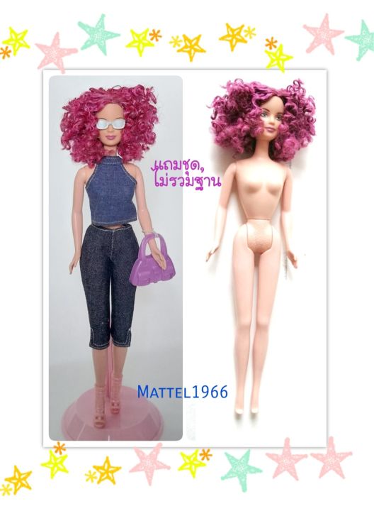 มือ2-ตุ๊กตาบาร์บี้ผมสีชมพู-หยิกฟูทั้งหัว-แก้มมีรูปหัวใจสีชมพู-mattel-indonesia-1966-สภาพดี-ไม่มีส่วนไหนหลวม-ขาคลิ๊ก