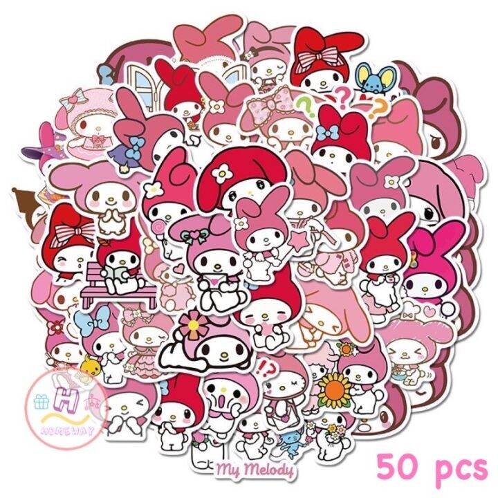 sticker-สติ๊กเกอร์-mymelody-h-53-มายเมโลดี้-50ชิ้น-kuromi-คุโรมิ-hello-kitty-ซานริโอ้-คิตตี้-sanrio-มายเม-เมโลดี้-mymelody-สติกเกอ-สติ๊กเกอร์สีชมพู-สติ๊กเกอร์โทนสีชมพู-สติ๊กเกอร์น่ารัก-สติ๊กเกอร์มายเม