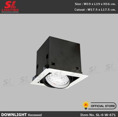 SL LIGHTING | โคมไฟดาวน์ไลท์แบบฝังฝ้า ทรงสี่เหลี่ยม ปรับหน้าได้ ขั้ว E27 มีพร้อมส่งทั้งสีขาวและสีดำ รุ่น SL-6-671 Recessed Downlight Aluminium Reflector