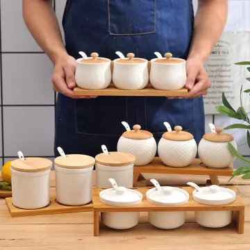 Ceramic Condiment Pots, Seasoning Pot, Ceramic Salt Bowl, Sugar