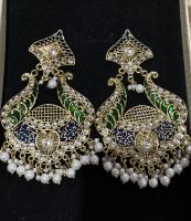 EVINCO JEWELRY GOLD PLATED EARRINGS GREEN AND NAVY BLUE