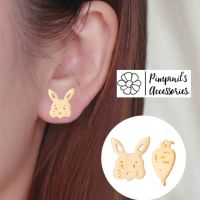 ʕ •ᴥ•ʔ ✿ พร้อมส่ง : ต่างหูสไตล์มินิมอลลายกระต่ายและแครอท | Rabbit &amp; Carrot Minimalist Stud Earring.