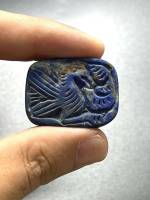 หินลาพิสลาซูลี่ หินแท้ธรรมชาติ หินโบราณ หินแกะสลัก รูปนก Rare Natural Antique Old Lapis Lazuli Seal Intaglio Bird Animal Engraved Signet Stamp Historical Carved Cabochon Collectible