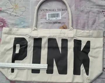NWT in Plastic ~ 2018 Victoria's Secret Canvas Gray White Striped Tote  Beach Bag