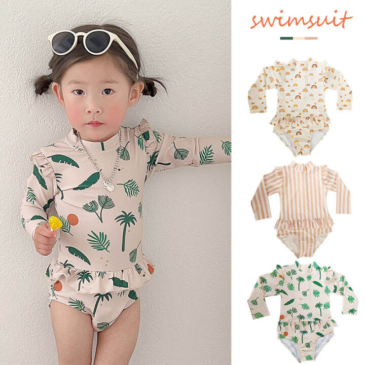 Denmark KS Girl's Swimsuit Cute Children Baby OnePiece Long Sleeves