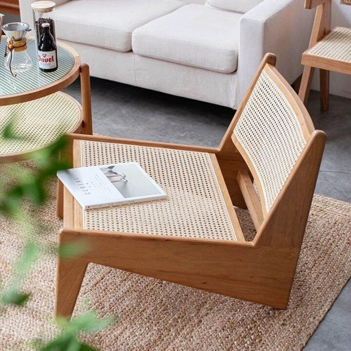 Medieval Solid Wood Rattan Chair Balcony Casual Retro Single Sofa