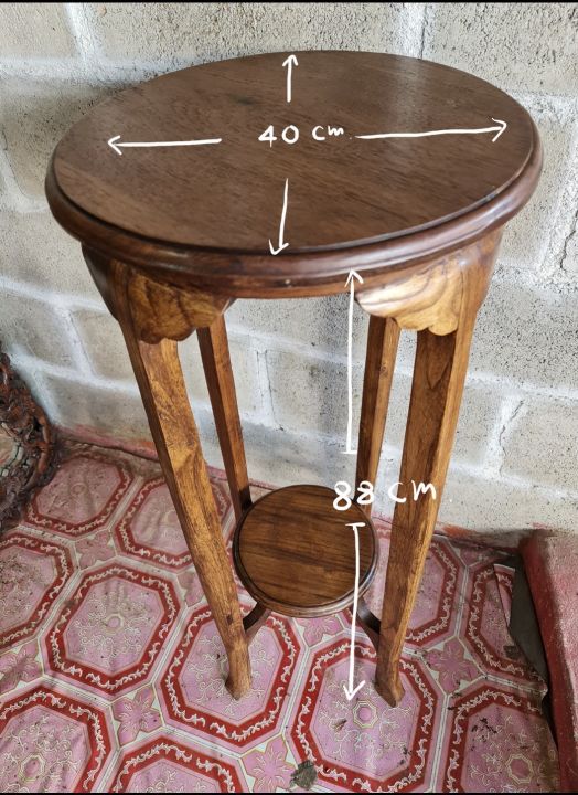 โต๊ะกลมวางของ-โต๊ะกลมไม้สัก-เก้าอี้บาร์-เก้าอี้วางแจกัน-chair-ขนาด-40-40-88-cm
