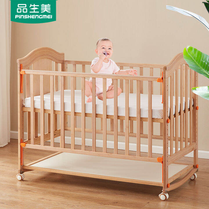 Baby Crib Movable Solid Wood Multifunctional Cradle Bed Formaldehyde