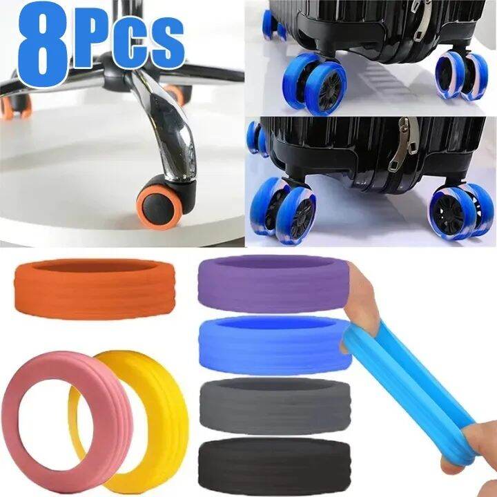 🔥Ready Stock🔥 4/8Pcs Anti Wear Luggage Wheels Protector Silicone Wheels Caster Shoes Travel