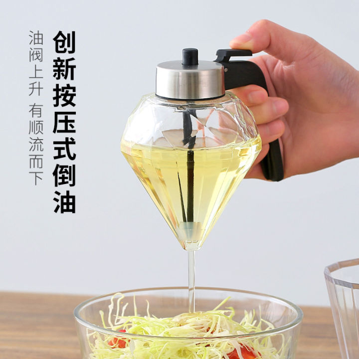 Distribution Oil Pouring Pot Household Diamond Glass Leak-Proof Oil  Dispenser Press Type Seasoning Containers Honey Syrup Distribution Tool