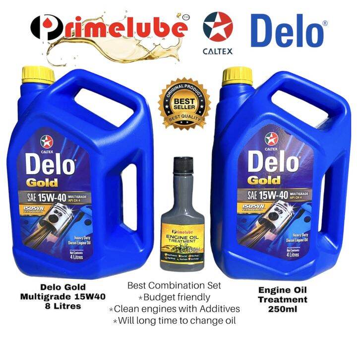 8Litres Delo Gold Multigrade 15W40 + 250ml Engine Oil Treatment | Lazada PH