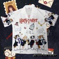 เสื้อเชิ๊ตผู้ชายทรงโอเวอร์ไซส์ผ้านิ่มใส่สบาย ลายHarry Potter มีลายทั้งหน้าและหลัง สินค้าพร้อมส่ง