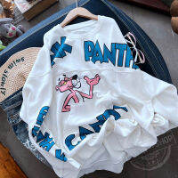 ถุงกระดาษ [ฤดูใบไม้ร่วง2023] aimewq! เสื้อสเวตเตอร์ทรงหลวมผ้าฝ้ายแท้ลาย Pink Panther ทั้งตัวดีไซน์แบบสไตล์ตะวันตก