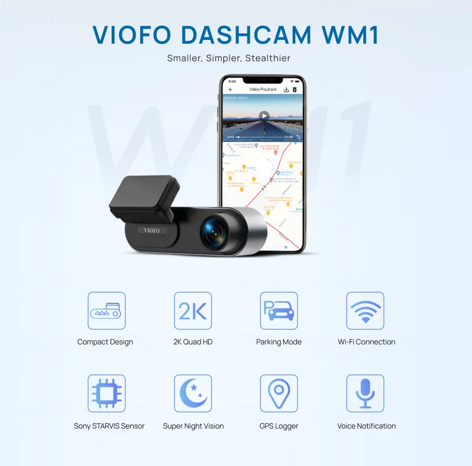 VIOFO WM1 2K Quad HD 1440P 30FPS Smaller WiFi GPS Dashcam with