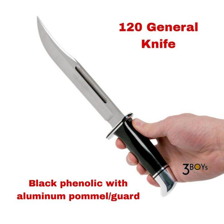 มีด-buck-รุ่น-120-general-knife-มีดด้ามตาย-ด้ามจับ-black-phenolic-สวยงามหรูหรา-พร้อมปลอกหนังสีดำ-ผลิต-usa