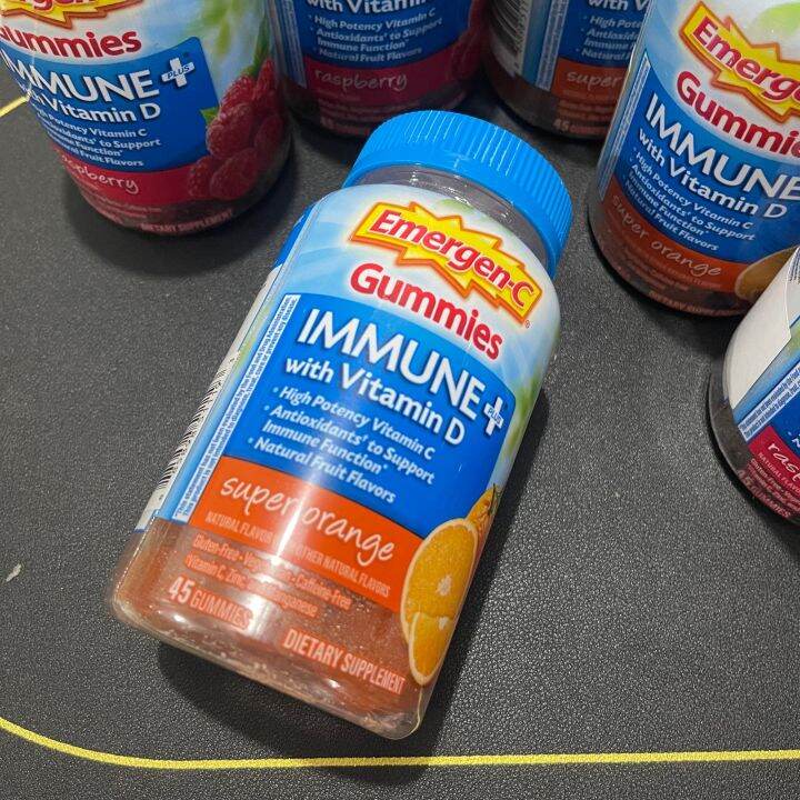 EmergenC Immune+ Immune Gummies Super Orange, Vitamin D plus 750 mg