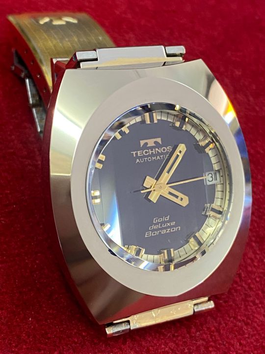 technos-gold-deluxe-borazon-25-jewels-automatic-ตัวเรือนคาไบรท์-นาฬิกาผู้ชาย-มือสองของแท้