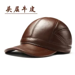 Genuine Leather Hat Men's Sheepskin Flat-Top Cap Cowhide Long Hat