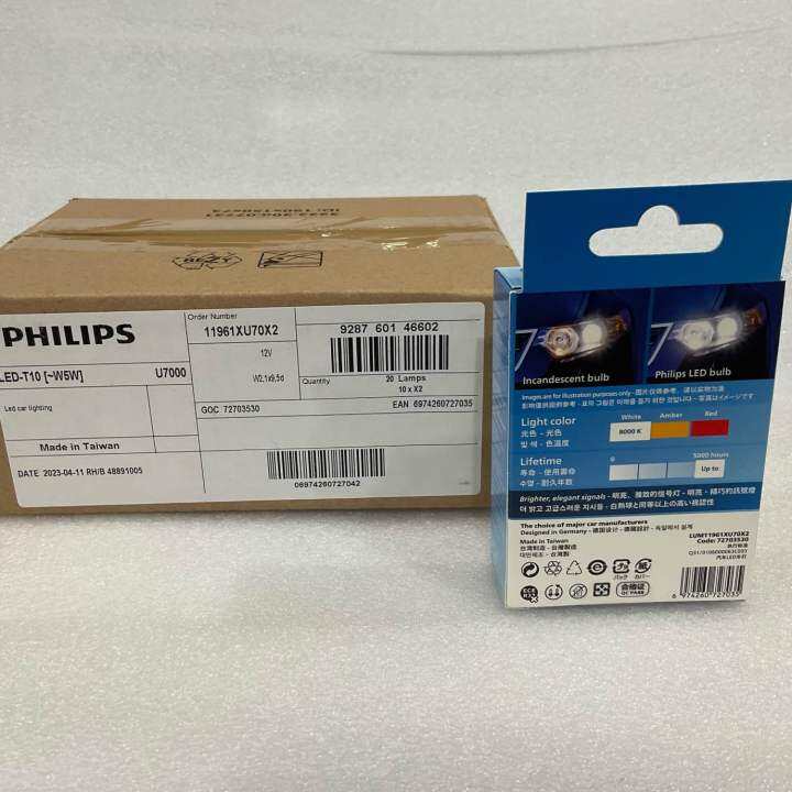 หลอดไฟ-ส่องป้าย-ไฟหรี่-1คู่-รุ่นใหม่-ปี-2023-philips-t10-led-w5w-ultinon-pro7000-8000k-แสงขาว