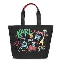 กระเป๋าผ้า ทรง tote ขนาดใหญ่ karl Lagefeld  KARL LAGERFELD PARIS NWT KRISTEN BLACK CANVAS SHOPPER TOTE- EL PRINT