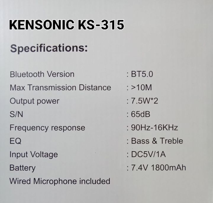 ลำโพงบูลทูธ-kensonic-รุ่น-ks-315-ฟังเพลงจากโทรศัพท์โดยเชื่อมต่อบูลทูธได้-เล่นเพลง-mp-3-ผ่าน-usb-ได้-เสียบไมค์ร้องคาราโอเกะได้