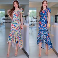 ?พร้อมส่ง M-4XL?ป้าย Lady Sunshine?เดรสยาว เดรสหางปลาชายระบาย พิมพ์ลายสวย สวยเรียบหรู