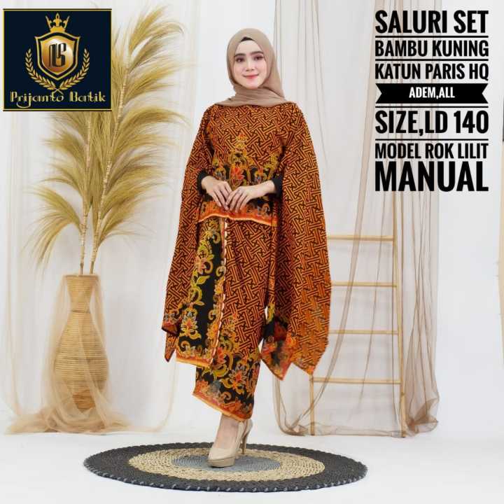 SETELAN WANITA DEWASA SET KAFTAN DAN ROK LILIT INSTAN BATIK ASLI SOLO ...