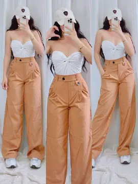 High Waist Plicated Detail Pants With Side Pockets and Belt Holes Trouser  Pants 19A0054