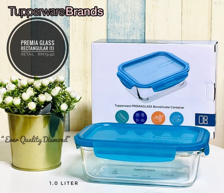 Tupperware PremiaGlass Borosilicate Container Set Blue New