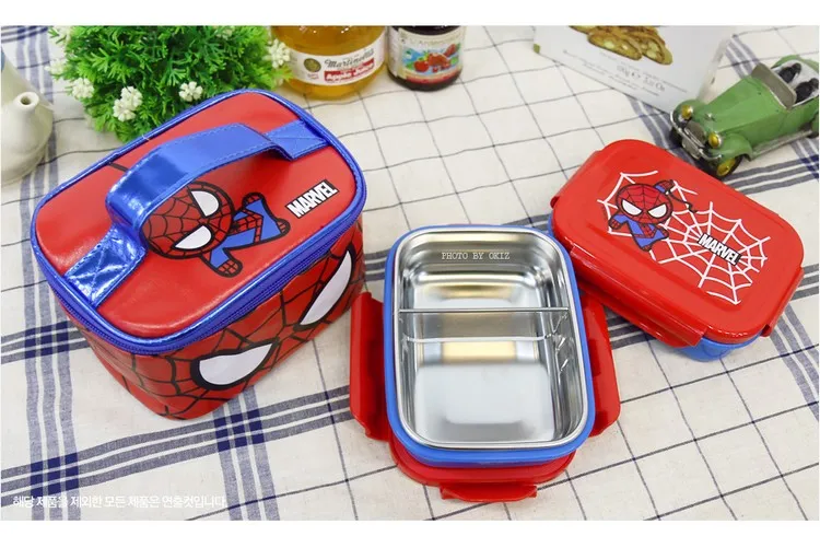 Korean Import Spider-Man Children Cartoon 304 Stainless Steel Plate  Elementary School Lunch Box Bento Box Compartment with Lid