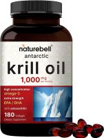 NatureBell Antarctic Krill Oil 1000mg Supplement, 180 Softgels, Natural Source of Omega-3s, EPA, DHA and Astaxanthin - No Aftertaste - Support Heart Health, Mercury Free &amp; Non-GMO