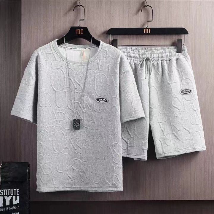 Ice Silk Short Sleeve T-shirt Men's 2023 Summer Thin Sports Shorts Set ...