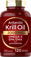 Antarctic Krill Oil 2000mg | Omega-3 EPA, DHA, Astaxanthin | 120 Softgels.