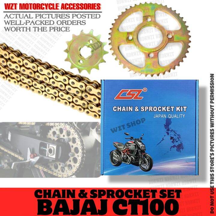 CSL BAJAJ CT100 / CT 100 Gold Chain and Sprocket Set Motorcycle (14T