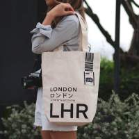 พร้อมส่ง ! กระเป๋าผ้าแคนวาส Canvas Tote Bag - ลาย Code สนามบิน LHR London by Hundred.above