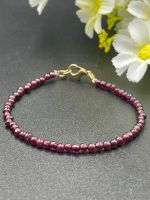 Garnet red 2MM tiny round beaded bracelet for women.