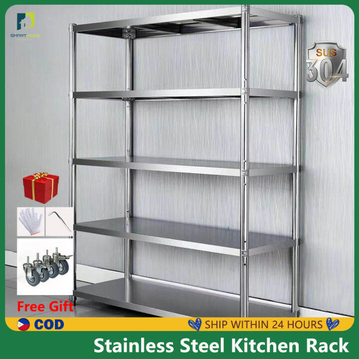 Kitchen Rack Stainless Steel Organizer 3 4 5 layer With wheel 304