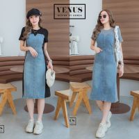 Jeans Dress เดรสผ้ายีนเนื้อดี แต่งผ้ายืดด้านหลัง งานสวยมากๆนะคะ แม๊ทกับรองเท้าผ้าใบก็น่ารักคะ