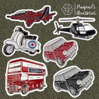 ʕ •ᴥ•ʔ ✿ พร้อมส่ง : เข็มกลัดเซ็ทเฮลิคอปเตอร์,รถบัสและรถยนต์ | Helicopter, Bus &amp; Car Enamel Brooch Pin Set.