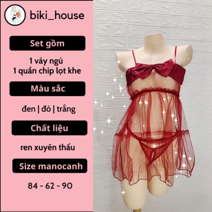 Đầm ngủ 2 dây xuyên thấu kèm áo choàng gợi cảm cao cấp váy ngủ sexy nơ phối  ren ngực quyến rũ BAE SEXY N115  TPHCM  Lazadavn