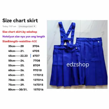 School Skirt Size Chart